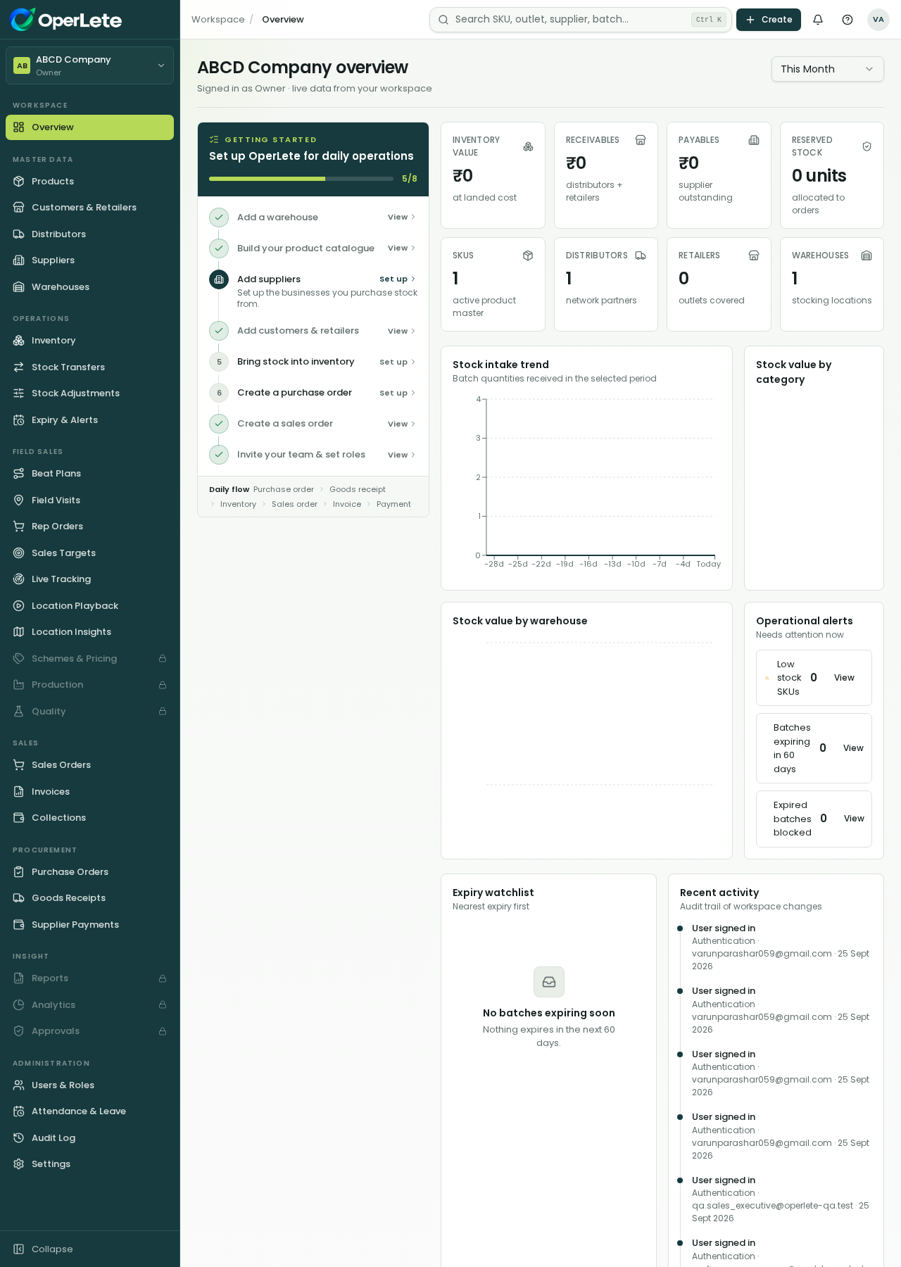 OperLete desktop dashboard